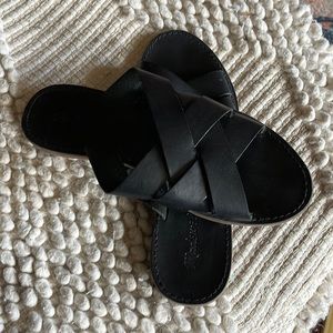 Madewell Leather the Boardwalk Woven Slide Black Leather Sandal 8.5